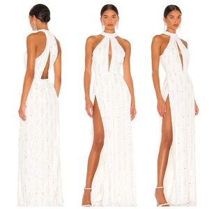 Retrofete Prima Dress White Beaded Halter Maxi Dress Slit XS Bridal - with tags
